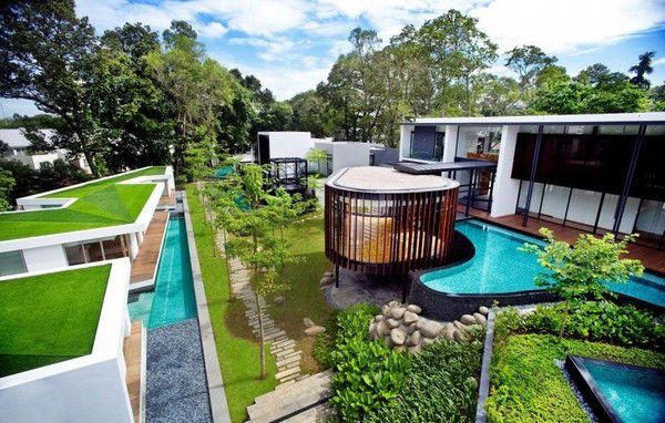 围绕泳池和绿植 创意别墅设计效果图