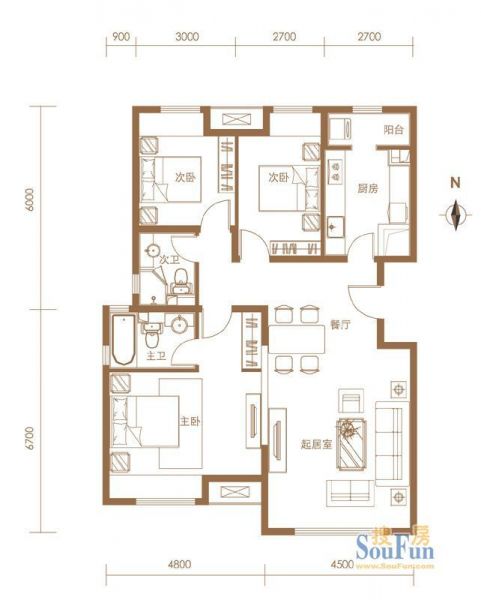 中铁·花溪渡-三居室-129平米-装修设计
