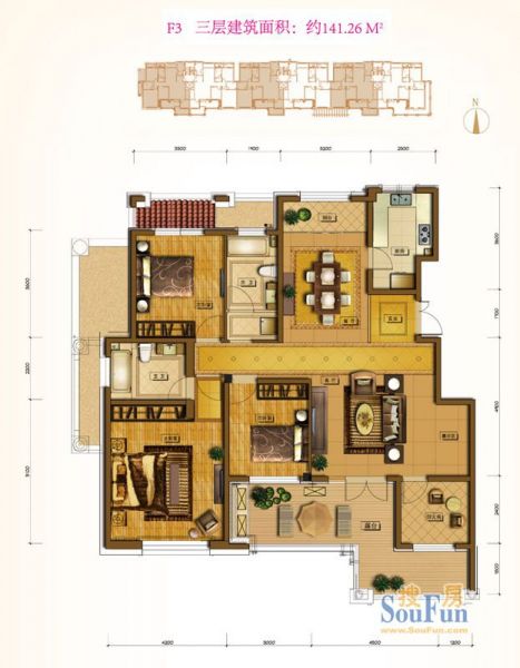鲁能7号院-三居室-141.26平米-装修设计