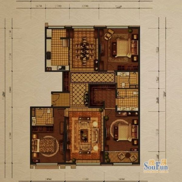 西山壹号院-三居室-204平米-装修设计