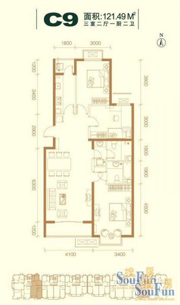 瑞雪春堂-三居室-121.49平米-装修设计