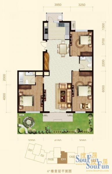 龙山广场-三居室-150平米-装修设计