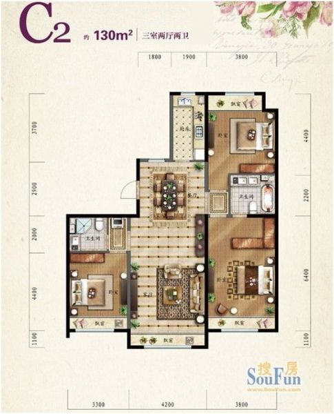 保利罗兰香谷-三居室-130平米-装修设计