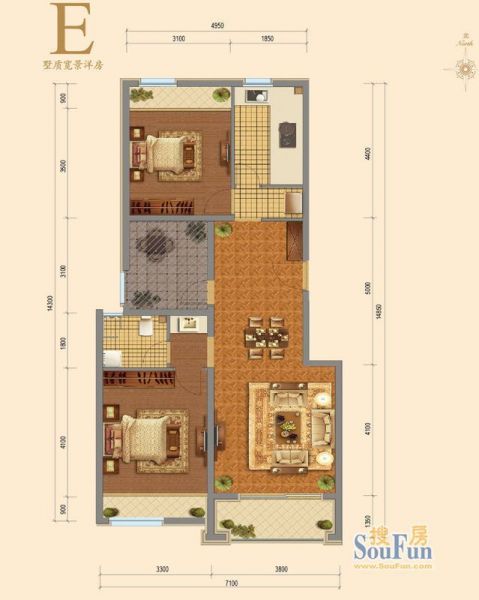 融创长滩壹号-二居室-90平米-装修设计