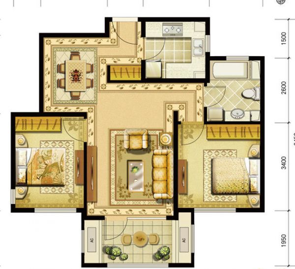 金地仰山-二居室-83平米-装修设计
