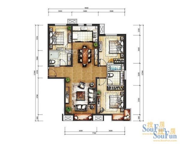 中信府·世家-三居室-129平米-装修设计