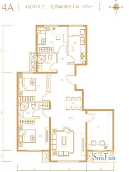 融科钧廷-四居室-136平米-装修设计