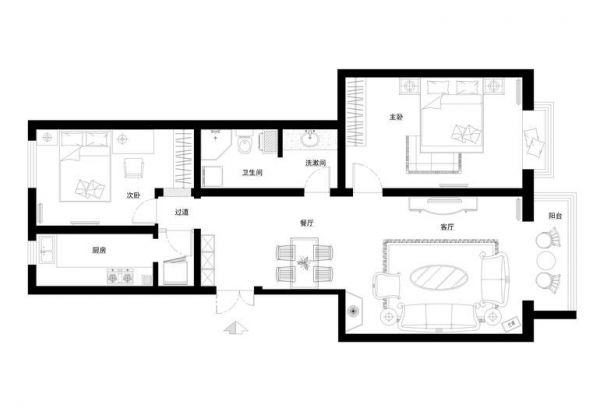 紫金新干线-二居室-87.8平米-装修设计
