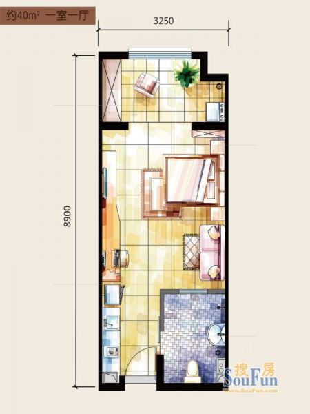 天鹅湖HOLI公馆-一居室-40平米-装修设计