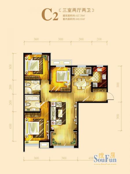 华远铭悦世家-三居室-127.78平米-装修设计