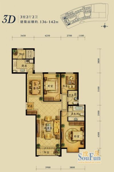 融科钧廷-三居室-136平米-装修设计