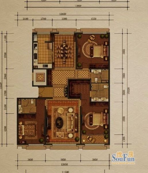 西山壹号院-三居室-199平米-装修设计