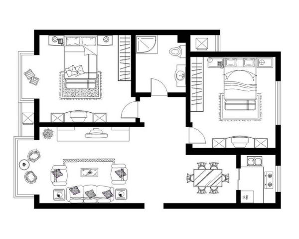 瑞海家园-二居室-85平米-装修设计