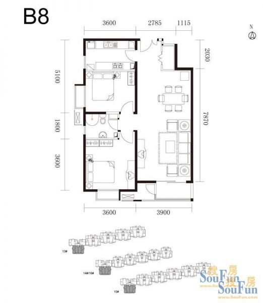 水墨林溪-二居室-88.38平米-装修设计