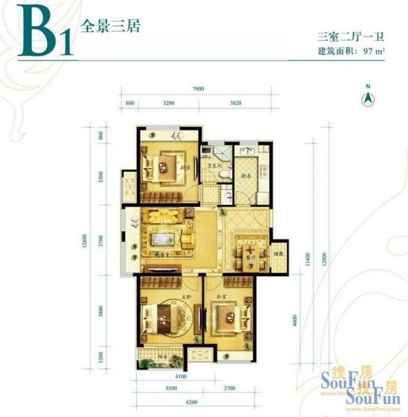 金地朗悦-三居室-97平米-装修设计