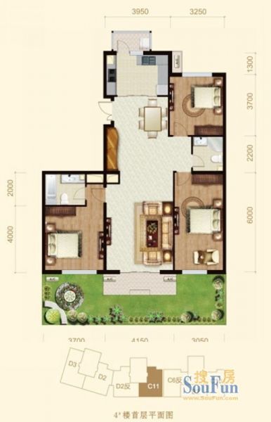 龙山广场-三居室-150平米-装修设计