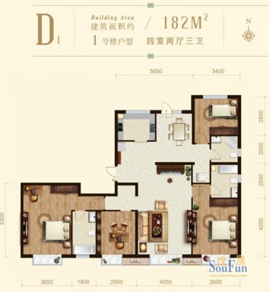 龙山广场-四居室-182平米-装修设计