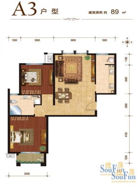 建邦华庭-二居室-89平米-装修设计