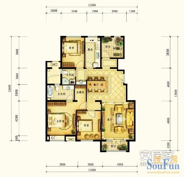 金地仰山-三居室-144平米-装修设计