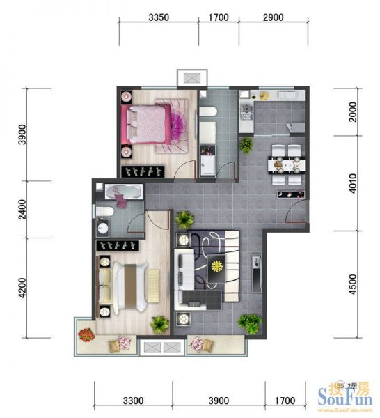 东亚马赛公馆-二居室-104.7平米-装修设计