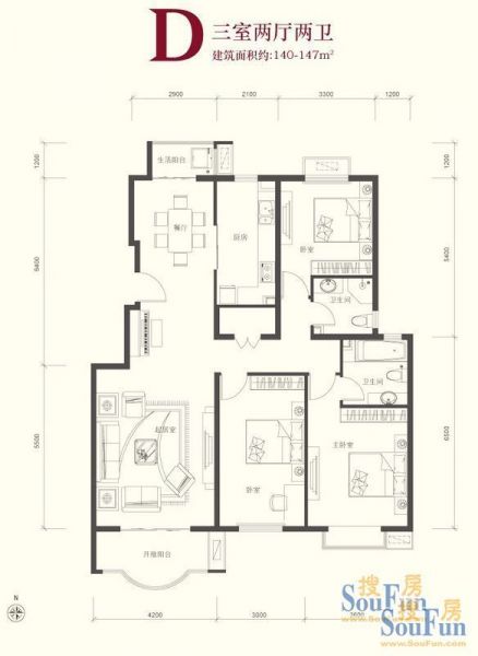 翠林漫步-三居室-140平米-装修设计