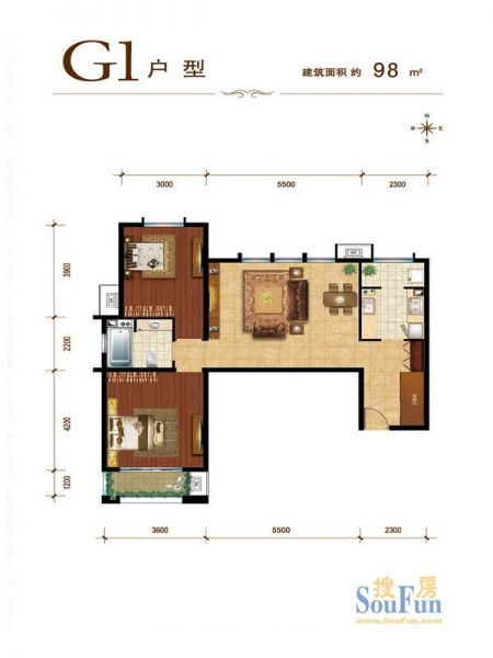 建邦华庭-二居室-98平米-装修设计
