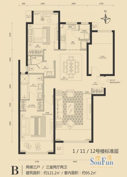 富力·盛悦居-三居室-121.2平米-装修设计