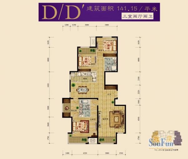 龙山华府-三居室-125.09平米-装修设计