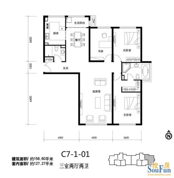 天润福熙大道-三居室-158.6平米-装修设计