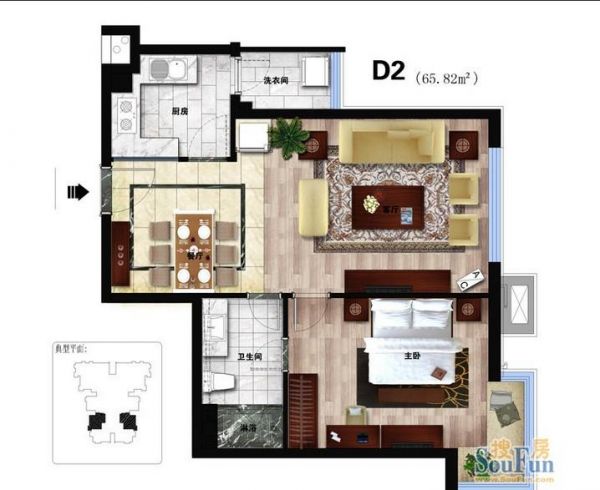 京禧阁-一居室-65平米-装修设计