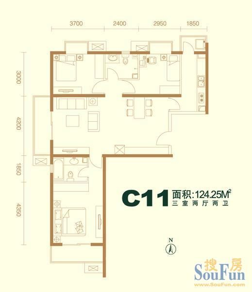 瑞雪春堂-三居室-124.25平米-装修设计
