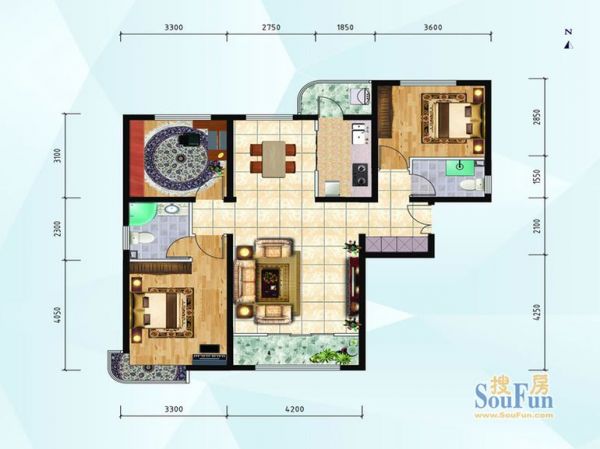 天洋城4代-三居室-121平米-装修设计