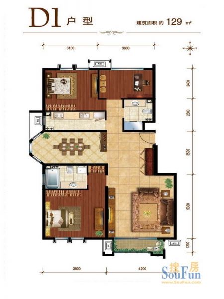 建邦华庭-三居室-129平米-装修设计