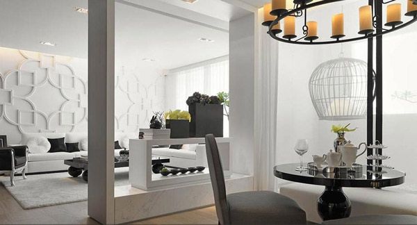 新中式风格 白色三居室室内设计效果图