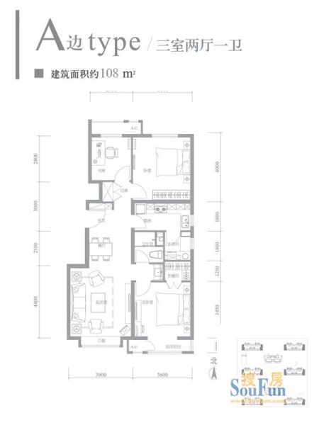 京投万科新里程-三居室-108平米-装修设计