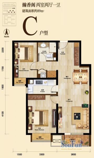 京投万科新里程-二居室-89平米-装修设计