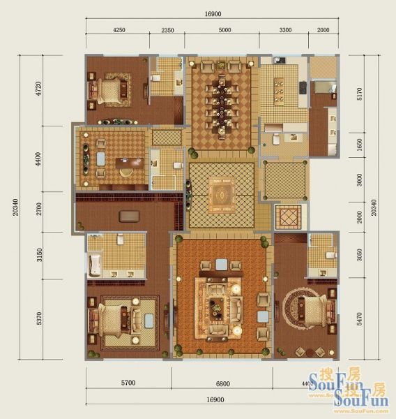 西山壹号院-四居室-210平米-装修设计