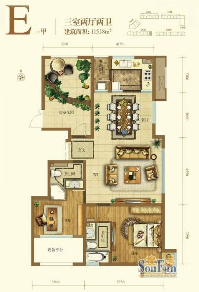大苑·海淀名著-三居室-115.92平米-装修设计