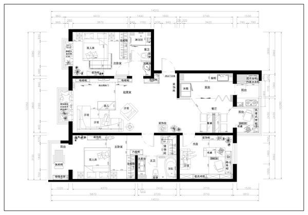 百草园-三居室-143平米-装修设计
