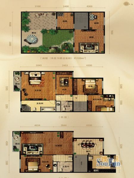 天恒乐活城D5-四居室-200平米-装修设计