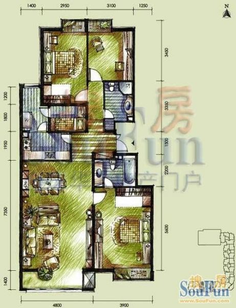美景东方-三居室-146.18平米-装修设计