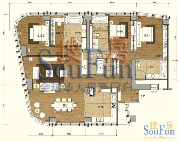北京财富中心二期-三居室-307.43平米-装修设计