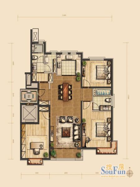 中信府·世家-三居室-140平米-装修设计