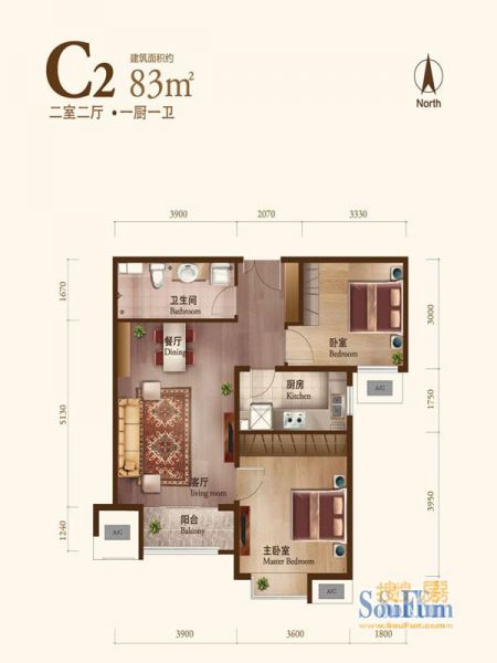 丽景长安-二居室-83平米-装修设计
