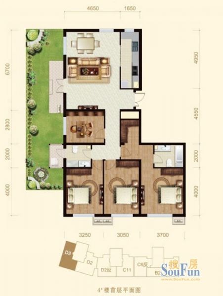 龙山广场-四居室-159平米-装修设计