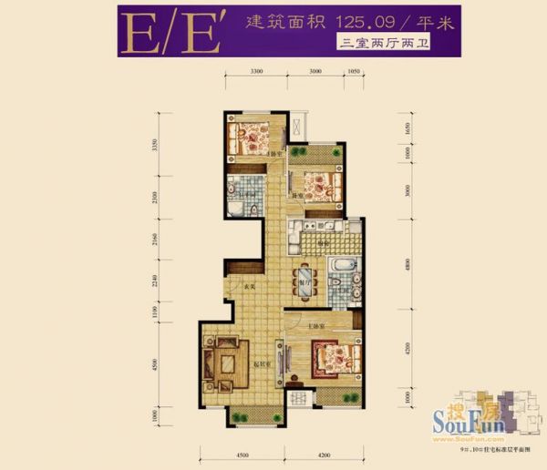龙山华府-三居室-125.09平米-装修设计