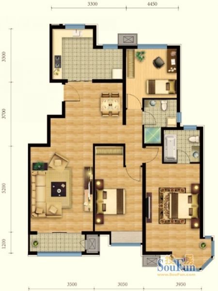 铂铭郡-三居室-134平米-装修设计