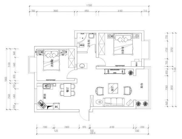 绿城百合北区-二居室-100平米-装修设计