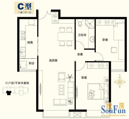 融景城三期-二居室-94平米-装修设计