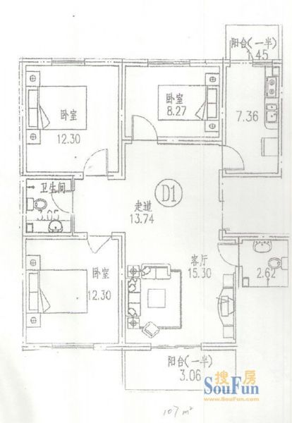 东林苑-三居室-107平米-装修设计